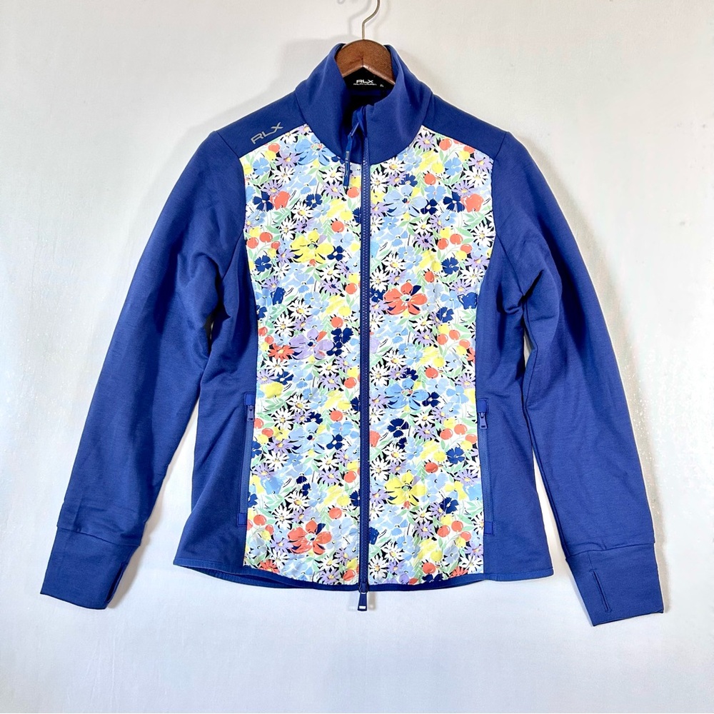 RLX Ralph Lauren Hybrid Performance Zip Jacket Women Golf Floral Print Navy S